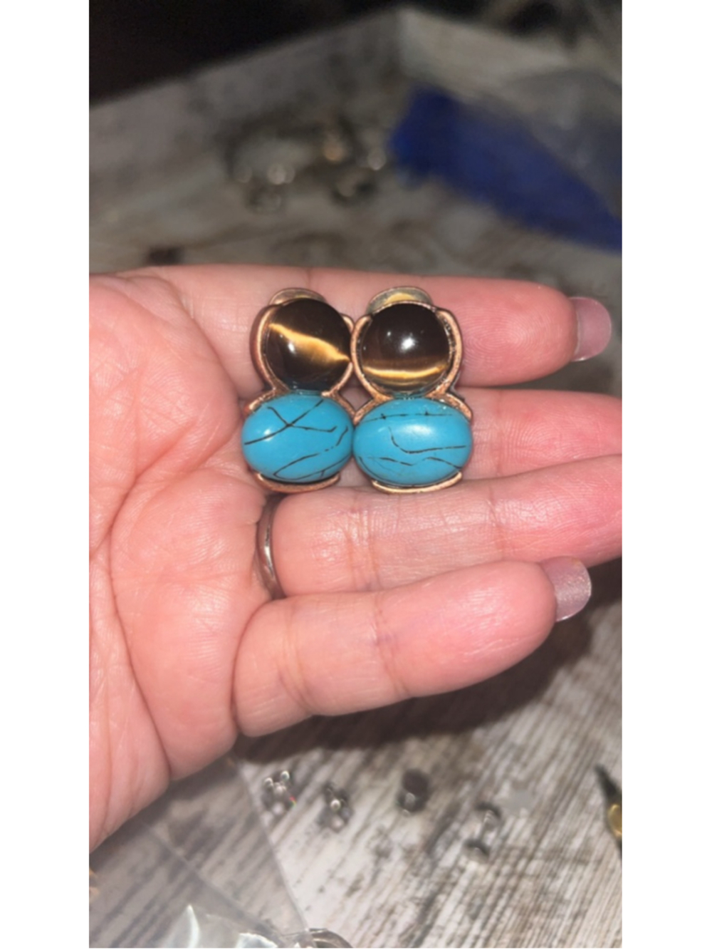 Women's Unbranded Turquoise & Brown Clip-On Earrings One Size